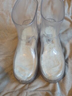 UGG Clear Rain Boots with White Fleece Lining
